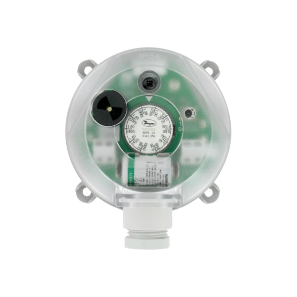 Adjustable differential pressure alarm, range .80-4.00" w.c., M20 connection.